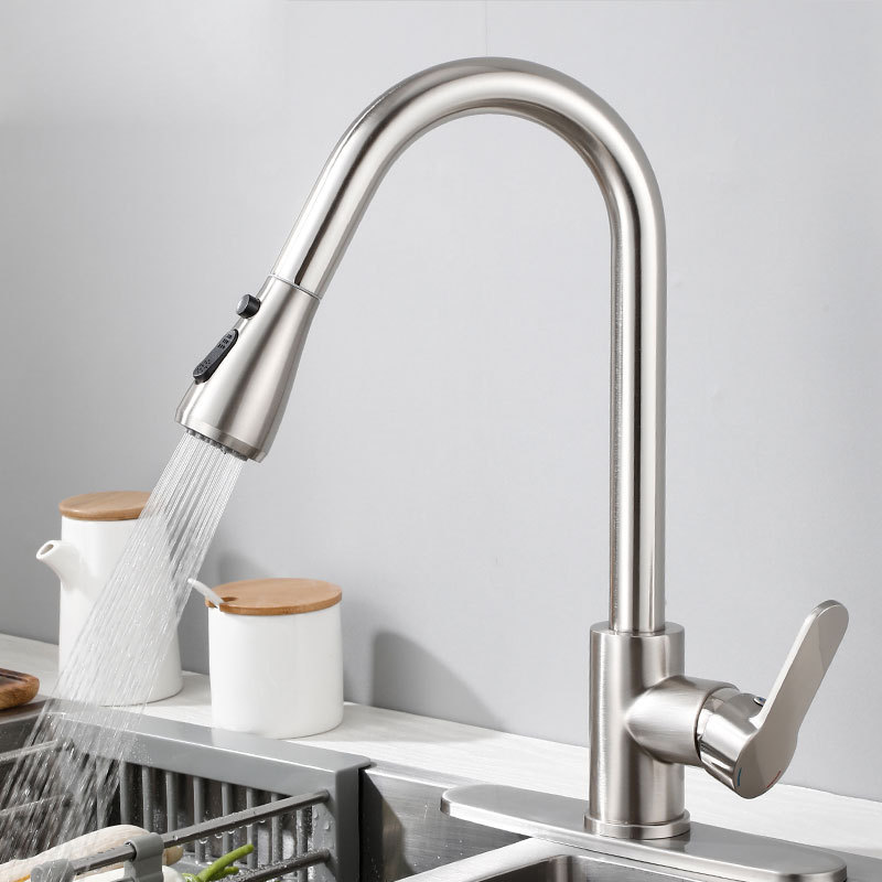 Brass Kitchen Sink Pull-Out Faucet for Home Use, Hot and Cold, Splash-Proof, Retractable Dishwashing Sink Faucet