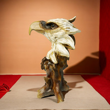 跨境仿根雕老鹰摆件立体动物头像树脂工艺品办公室书柜软装礼品