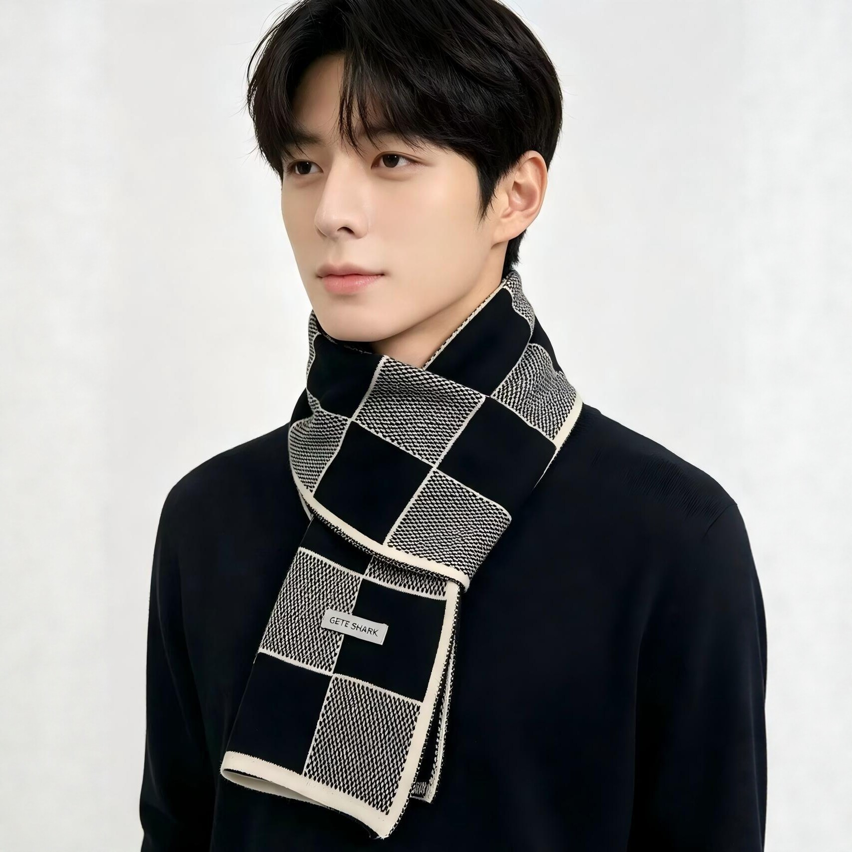 New men's plaid scarf, thickened for warmth in autumn and winter, faux cashmere, versatile business style, knitted neck warmer, trendy men's accessory