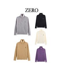ZERO自制欧美风百搭新款刺绣缆绳花拉链立领针织衫慵懒毛衣长袖上