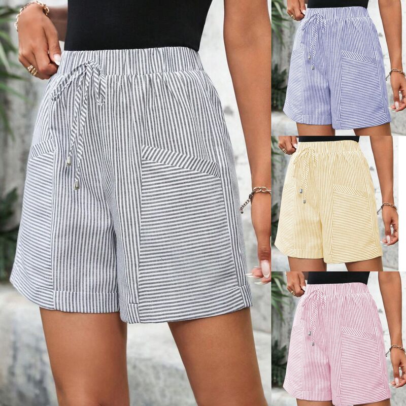 European and American Cross-Border Foreign Trade Women's Clothing Hot-Selling Items Independent Site Shein Amazon Temu Striped Casual Elastic Shorts European and American Cross-Border Foreign Trade Women's Clothing Hot-Selling Items Independent Site Shein Amazon Temu Striped Casual Elastic Shorts