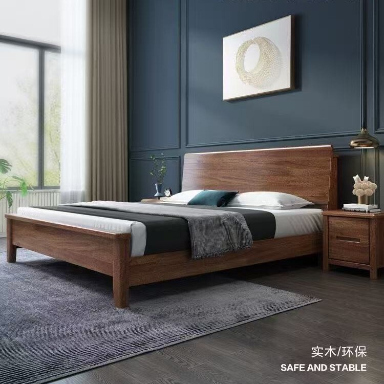 Walnut Solid Wood Bed 1.8m Modern Simple Double 1.5 Master Bedroom Bed 1.2m Single Bed Wedding Bed Storage Bed Walnut Solid Wood Bed 1.8m Modern Simple Double 1.5 Master Bedroom Bed 1.2m Single Bed Wedding Bed Storage Bed