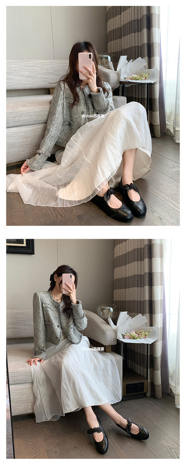 Giày búp bê Mary Jane mũi tròn thắt nơ gót thấp 1-3 cm — Màu đen, Trắng sữa, Đen mơ chi tiết 25