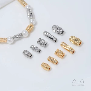 14K Gold-Filled Color-Preserving Floral Straight Tube Threaded Tube Beads Lantern Spacer Bead Accessories Handmade Beaded Hand Necklace DIY Materials
