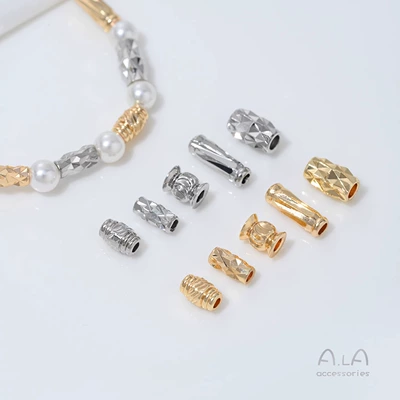 14K Gold-Filled Color-Preserving Floral Straight Tube Threaded Tube Beads Lantern Spacer Bead Accessories Handmade Beaded Hand Necklace DIY Materials