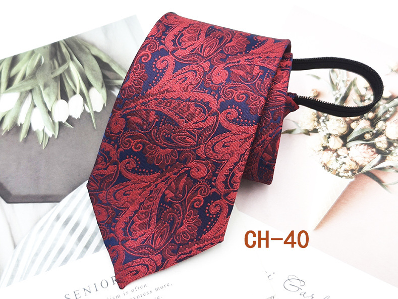 Corbata de cremallera roja para hombres fácil de tirar Estilo libre novio mejor hombre de negocios corbata casual a rayas de hilo teñido 8cm