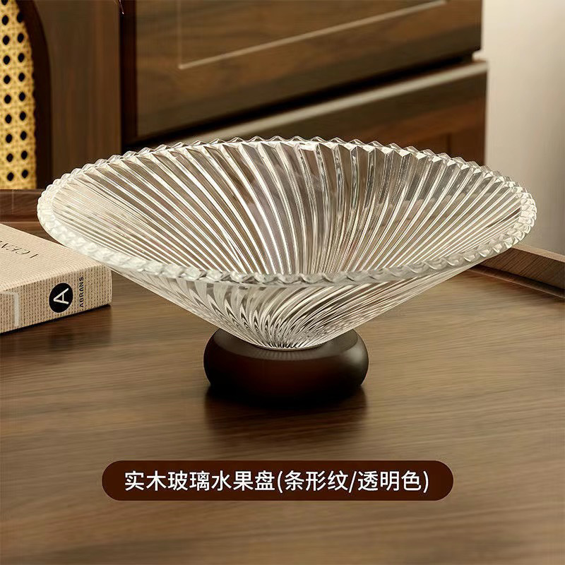 無垢材ベースのフルーツプレート、リビングルーム、家庭用ハイエンドガラスフルーツプレート、フロントデスクキャンディスナックディスプレイプレート、ハイフットホルダー|undefined