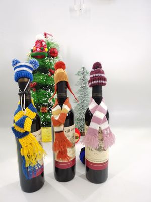 2022聖誕創意腈綸圍巾+帽子紅酒啤酒瓶裝飾 酒莊餐廳聖誕酒瓶裝飾