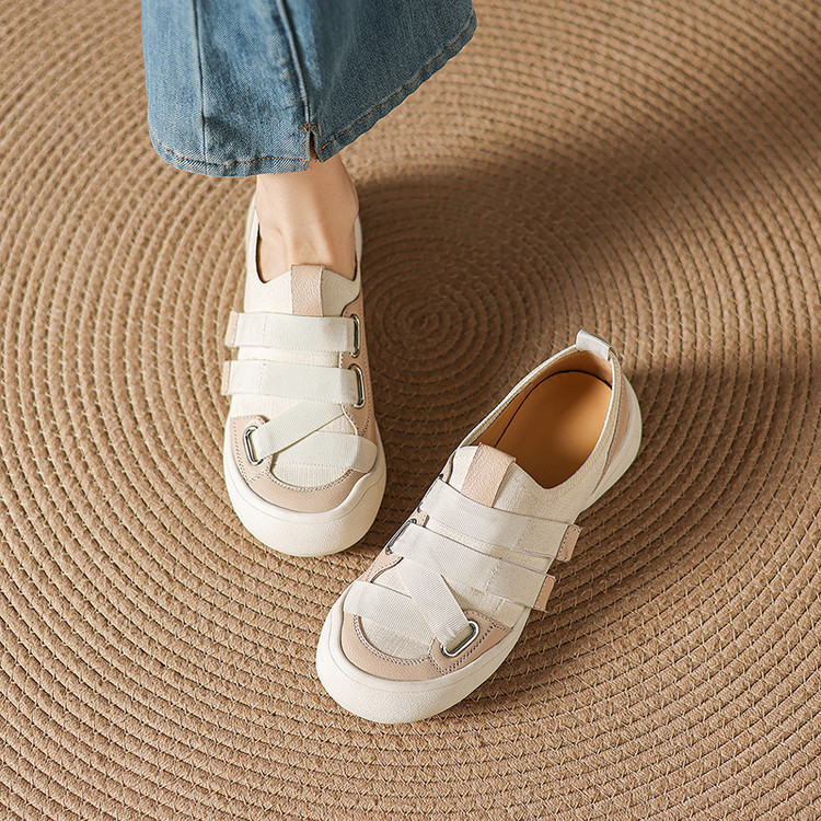 Giày sneaker nữ chunky đế dày da dê phối màu cao cấp — màu đen, màu trắng ngà chi tiết 49