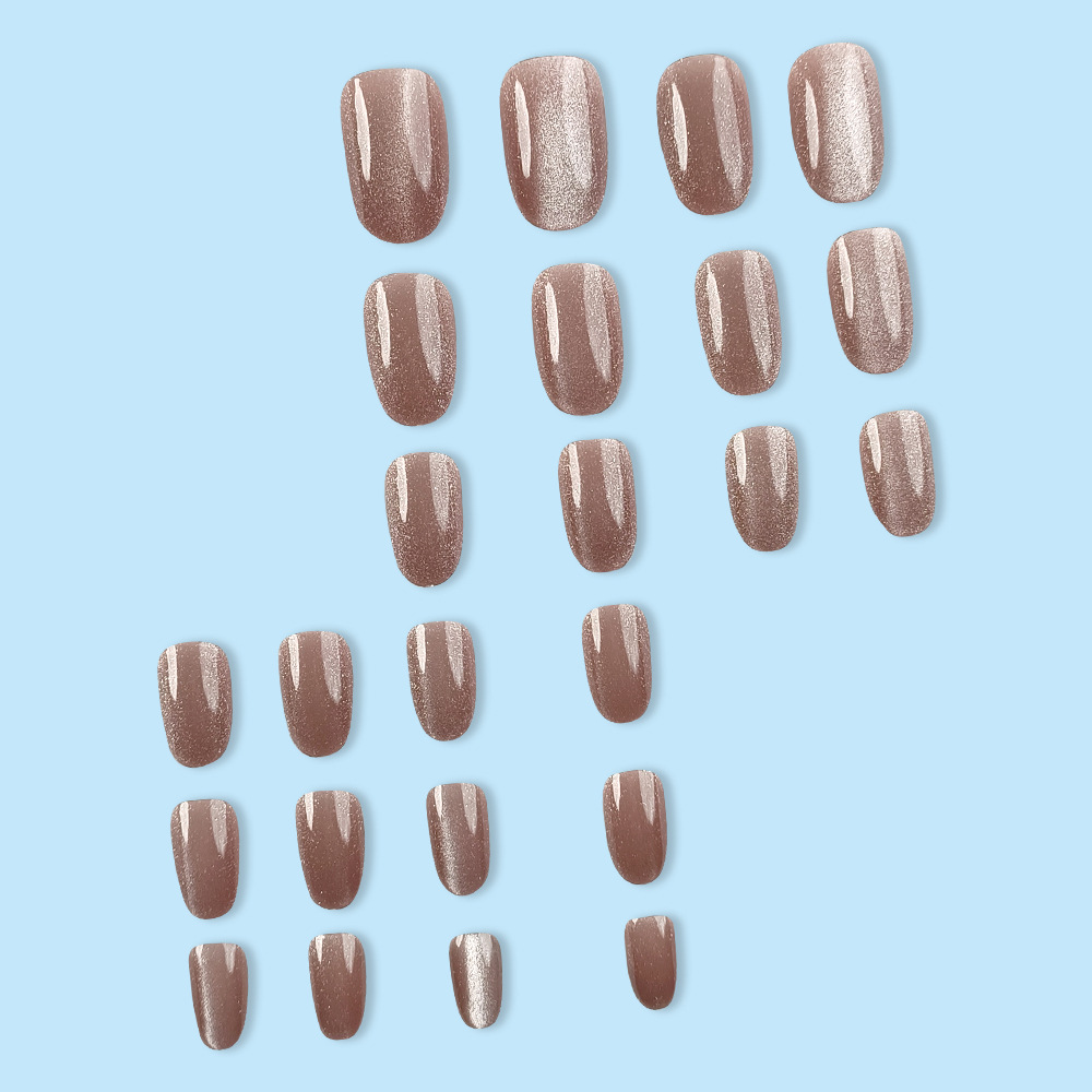 Puntas de uñas estilo ojo de gato dulces y frescas, color café con leche, uñas postizas de estilo simple, puntas de uñas portátiles.