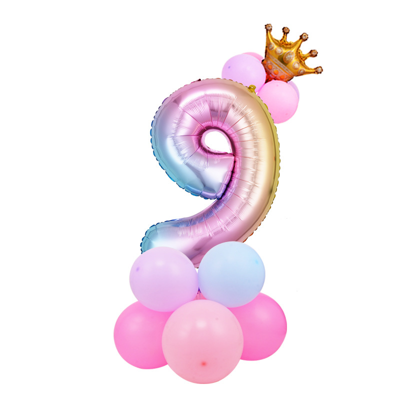0-9 cumpleaños digital globo columna bebé un mes de edad diseño carretera globo fiesta decoración corona película de aluminio