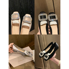 Grape Mom StudioLee Estate's Elegant Princess—Chic Rhinestone Low-Top French-Style Square-Toe Commuter Slip-On Women's Shoes