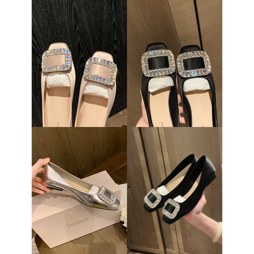 Grape Mom StudioLee Estate's Elegant Princess—Chic Rhinestone Low-Top French-Style Square-Toe Commuter Slip-On Women's Shoes