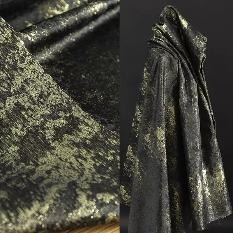 复古黑金色提花布料高档烫金光泽肌理廓形汉服外套服装设计师面料