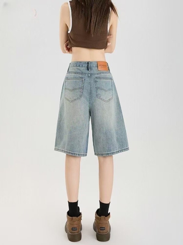 Summer Thin Denim Mid-Length Shorts for Women, Plus Size, Pear-Shaped Body, Loose Wide-Leg High-Waisted Cycling Shorts Summer Thin Denim Mid-Length Shorts for Women, Plus Size, Pear-Shaped Body, Loose Wide-Leg High-Waisted Cycling Shorts