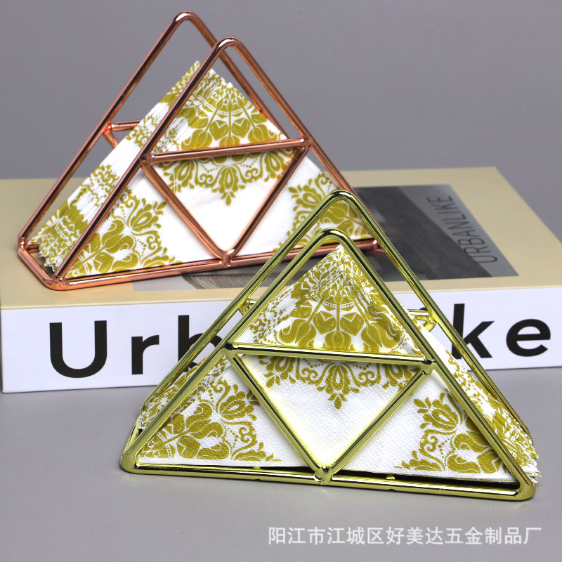 Soporte de tejido de hierro creativo triángulo vertical servilleta clip cafetería Hotel cartón clip mesa de comedor rack de almacenamiento