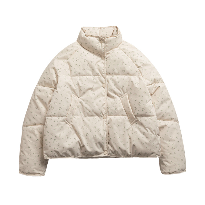 2025 coreano dulce cuello de algodón chaqueta de flores de invierno nuevo suelto delgado chaqueta de algodón corta