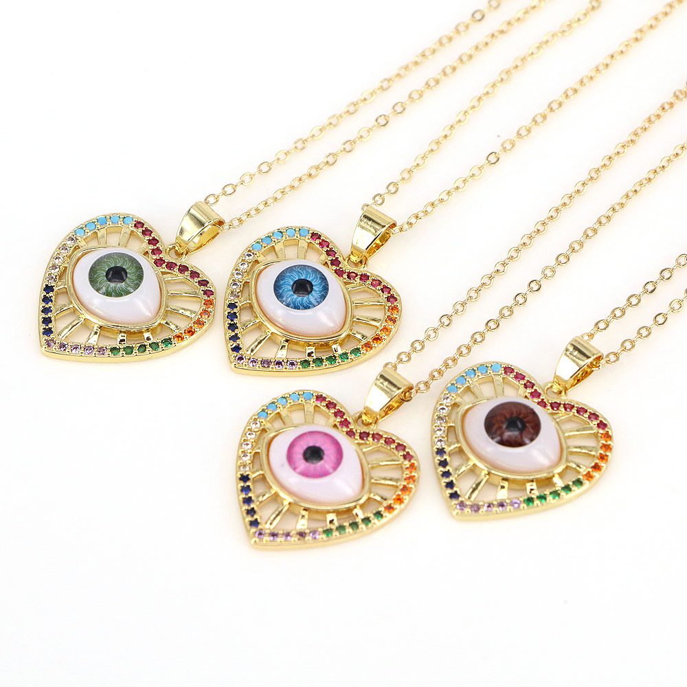 New Devil's Eyes Heart-shaped Pendant Copper Micro-inlaid Zircon Necklace Wholesale display picture 2
