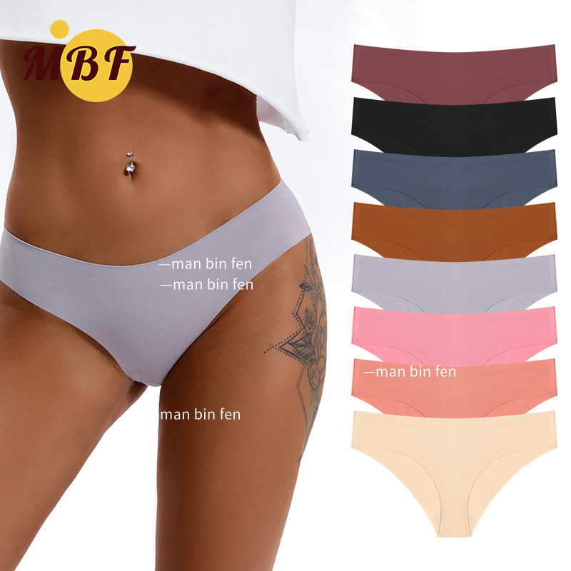 2024 cross-border new European and American T pants seamless sexy Ice Silk nude temptation hot mid-waist women's briefs