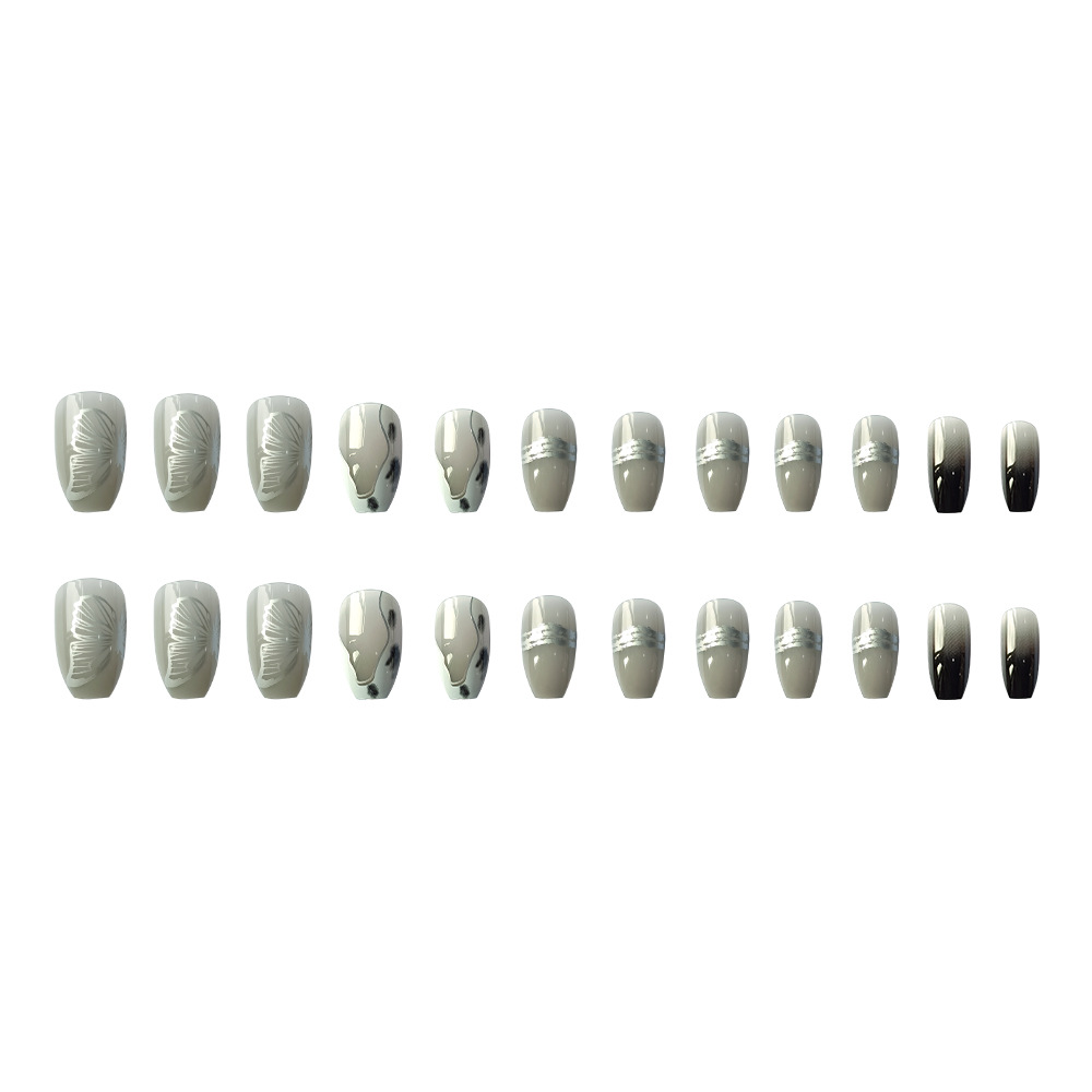 Venta caliente transfronteriza mariposa plateada sombra gris arte de uñas moda uñas portátiles desmontables frías 24 piezas parche de uñas terminado image 6
