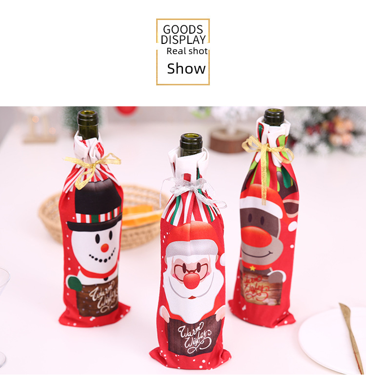 Kreatives neues Hobby im neuen Stil, Weihnachtsdekoration, Festivalbedarf, bedrucktes Weinflaschen-Set, Wein, Champagner, Weinflaschen-Set, Cartoon-Wein-Set_voghion.com