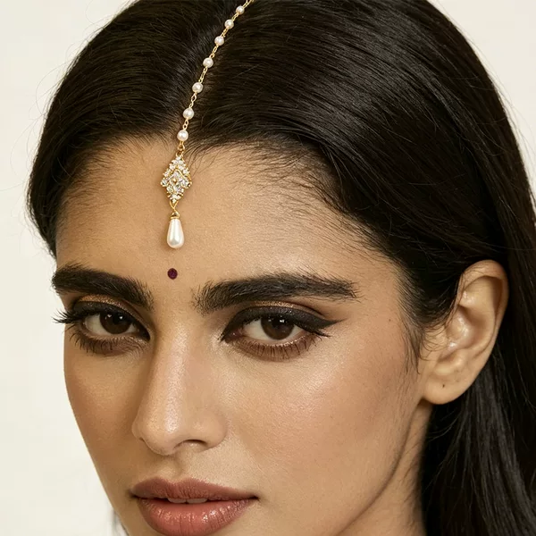 Fashionable Water Drop Pearl Pendant Forehead Chain Headpiece Exotic Headpiece Bride Simple Forehead Pendant Light Luxury