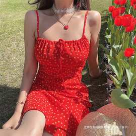 法式性感洋气小个子碎花吊带收腰显瘦连衣裙女2024夏季新款图片色