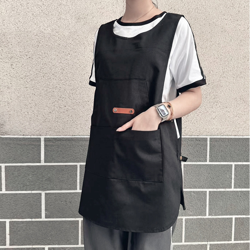 Amazon chaleco sin mangas chaleco leche té barista ropa de trabajo lienzo clip caballo delantal impermeable logo personalizado