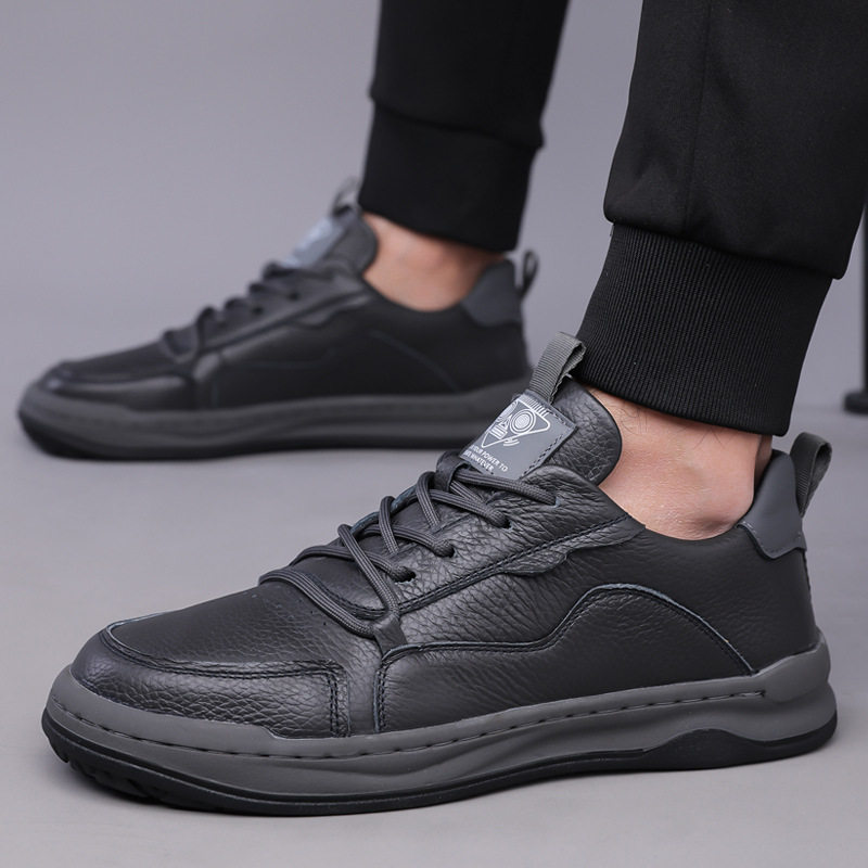 Giày thể thao nam da bò lớp đầu thoáng khí đơn giản, giày sneaker trắng thời trang — Q8058 màu đen, q 8058m trắng, q8058 màu vàng nâu