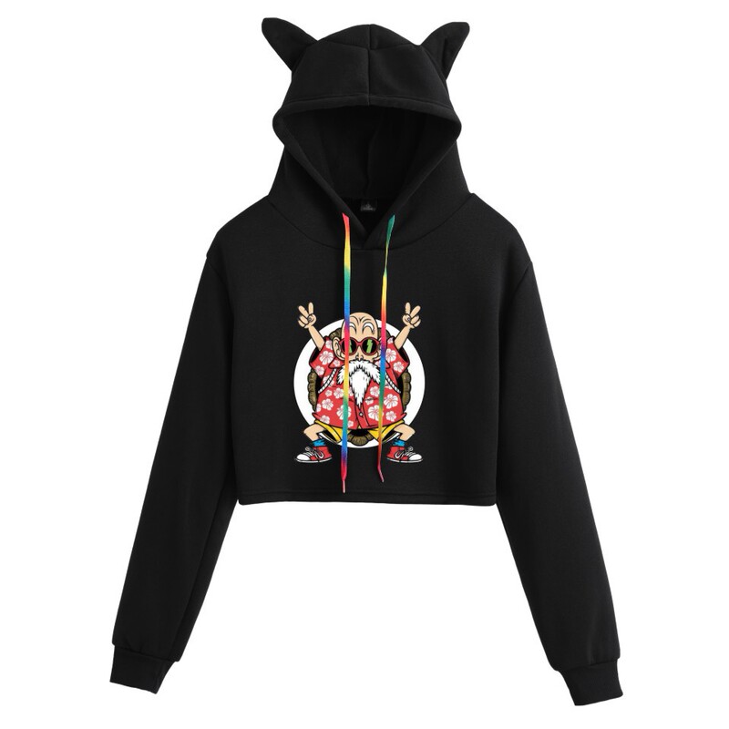 Cross-border new hot anime Dragon Ball turtle fairy 2D printed loose casual cartoon navel girl sweater