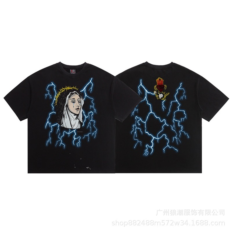 25美潮Saint Michael复古街潮男女同款短袖宽松印花水洗做旧T恤|undefined