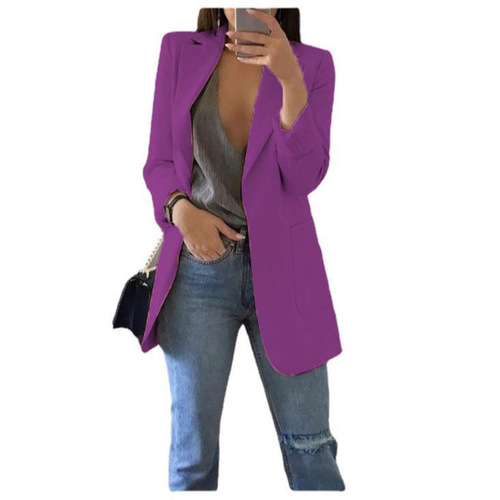 Amazon European and American Style Casual Suit Lapel Slim Cardigan Elegant Suit Jacket Women's Spring and Autumn