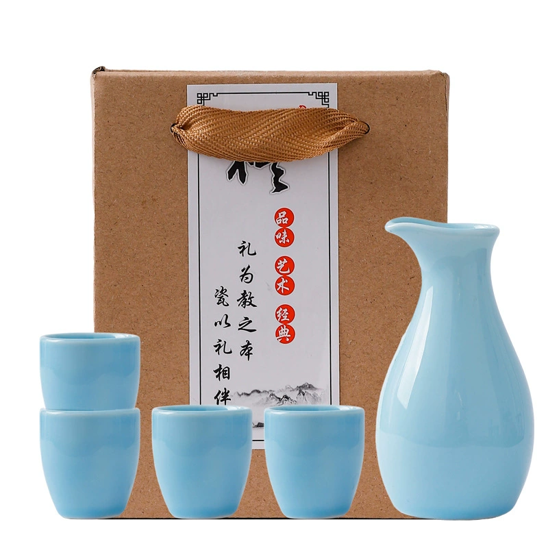 Blue and white pocket flask, wineglass for home use, ceramic wine dispenser, wine set
