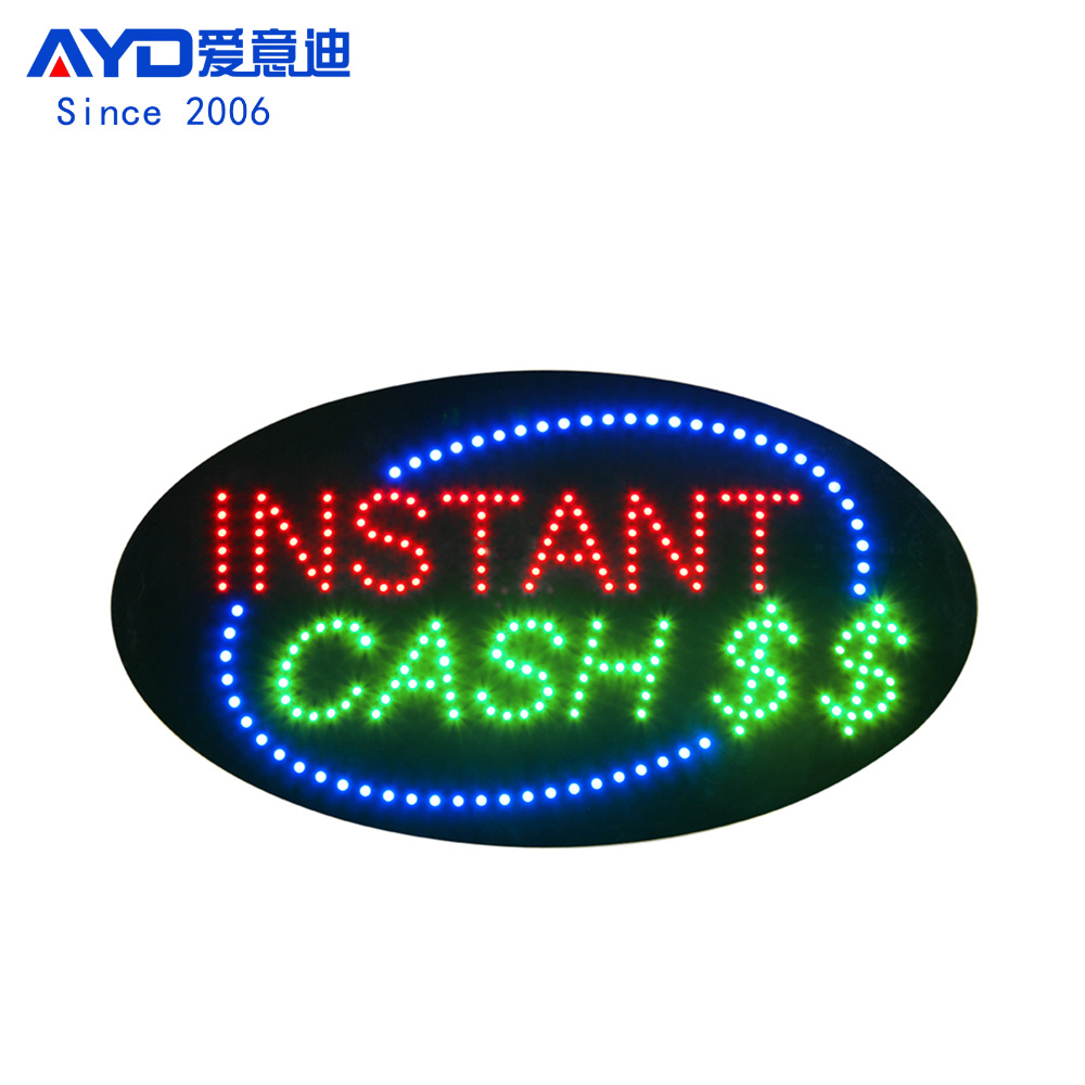 厂家定制店铺灯箱LED广告牌标识LED INSTANT CASH SIGN 38x68.5cm