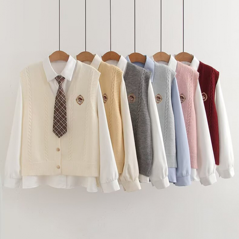 Jk Embroidered Vest Shirt Two-Piece Set for Women Knitted Vest 2025 Autumn Suit Layered Vest Vest