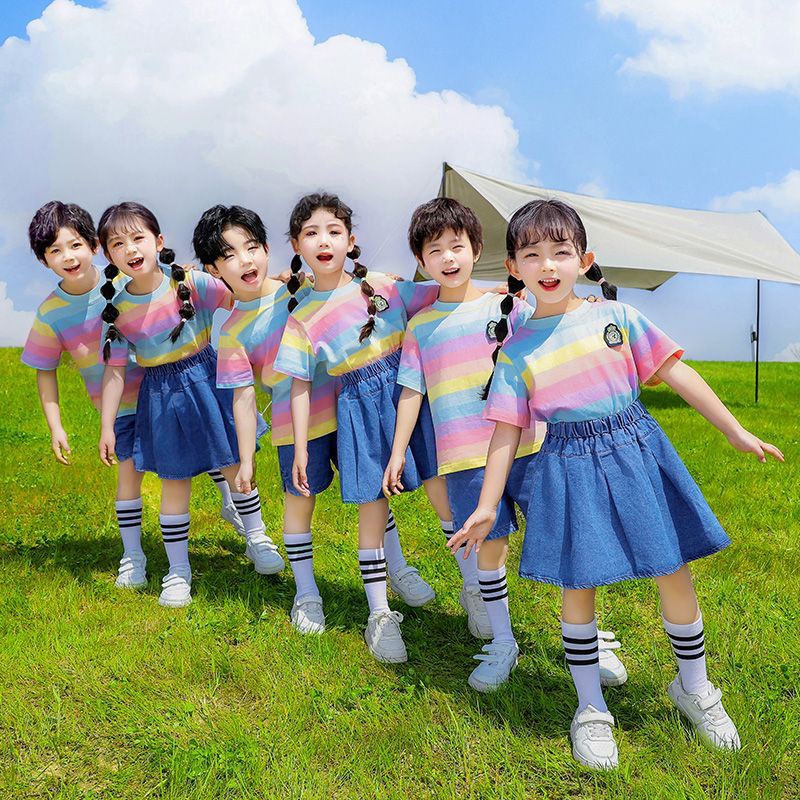 夏季幼儿园园服条纹国庆演出服儿童小学生班服中国风表演服装校服