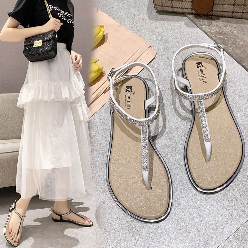 2021 agua de diamante de marea sandálias de clip para mujeres de verano plano para estudiantes de vacaciones casuales zapatos de playa