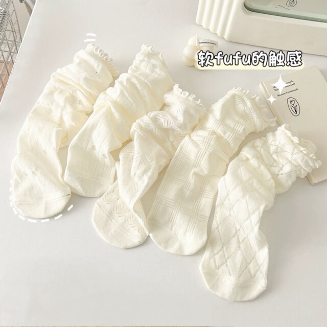 Socks women's spring and summer thin soft skin-friendly versatile cotton socks agaric lace sweet tube socks jk solid color pile socks