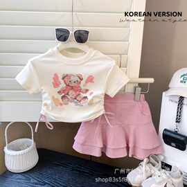 女童卡通图案休闲套装夏款新款时尚洋气宝宝短袖套装时尚百搭休闲