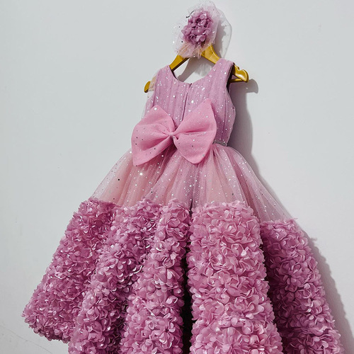 Princess Dress Girls' Formal Dress Glitter Princess Dress Children's Rose Fairy Dress 2024 New Style Fashion