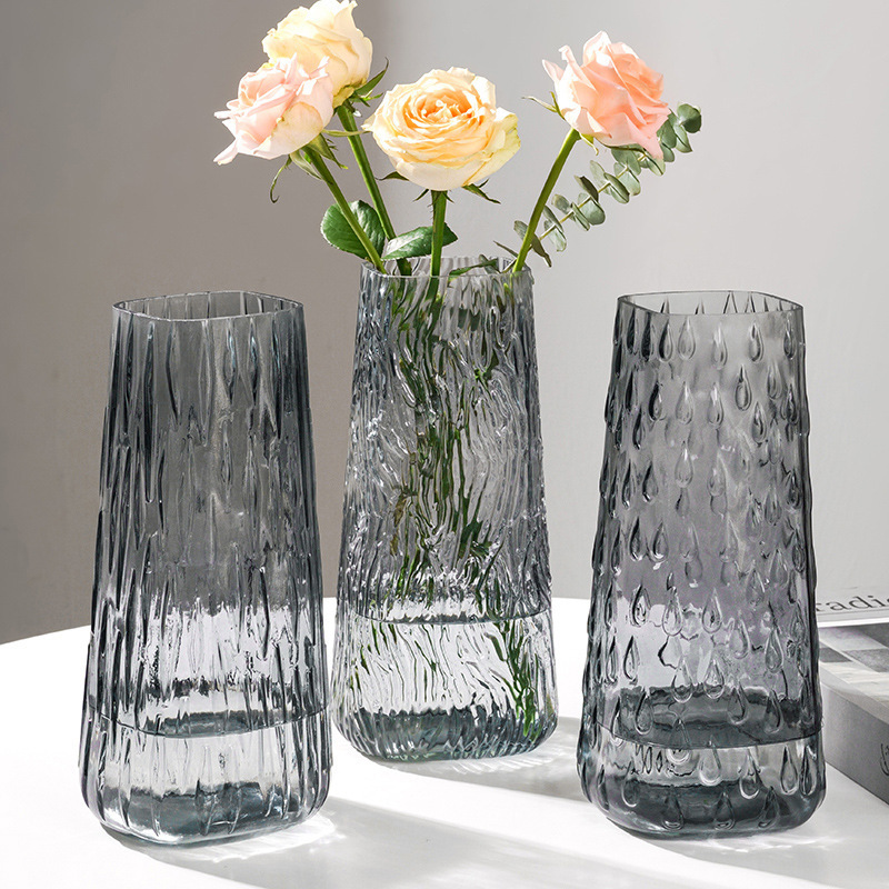 Flores europeas cuadradas simple jarrón de vidrio transparente red roja hidropónica rosa jarrón decoración red roja sala de estar