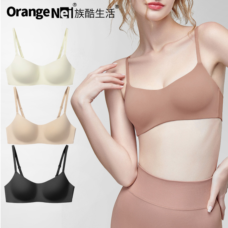 가족 시원한 생활 오렌지 원피스 원활한 속옷 여성의 작은 가슴은 강철 반지 유방 컬렉션 무료 배송없이 얇은 브래지어를 밀어