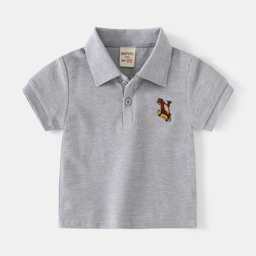 Boys short-sleeved T-shirt  new children's embroidered polo shirt baby short-sleeved top fashion cartoon children's clothing wholesale