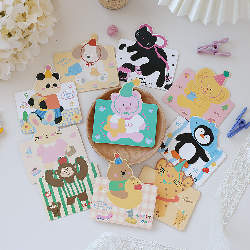 Amazon Cartoon Cute Little Animal Greeting Cards Foldable Greeting Cards New Year's Day Elementary School Students and Children Message Cards for Kids
