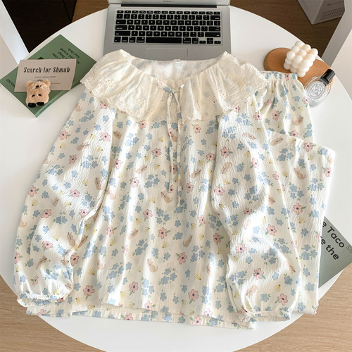 Dedicated to Korean Version Sweet High Collar Lace Edge Women's Spring and Autumn Outerwear Home Dress Set