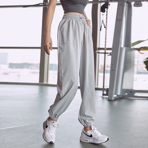 Women's Loose Hemming Work Pants with Pockets, Fitness and Casual Ins High-Waist Yoga Pants, Autumn Style