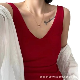 88801# Fall/Winter New V-Neck Solid Color Vest Women's Inner Wear with Chest Pad Integrated Underwear Fixed Cup Joker Top