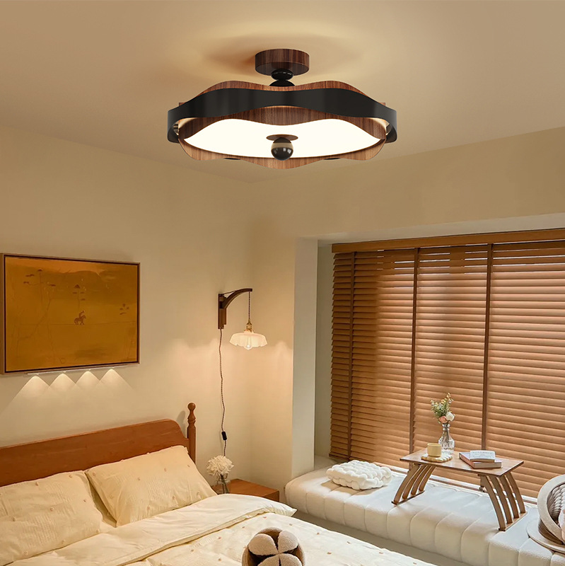 Diseñador de restaurante de espectro completo de estilo antiguo 2025 nueva lámpara de estudio de nogal viento crema protección ocular lámpara de techo de dormitorio