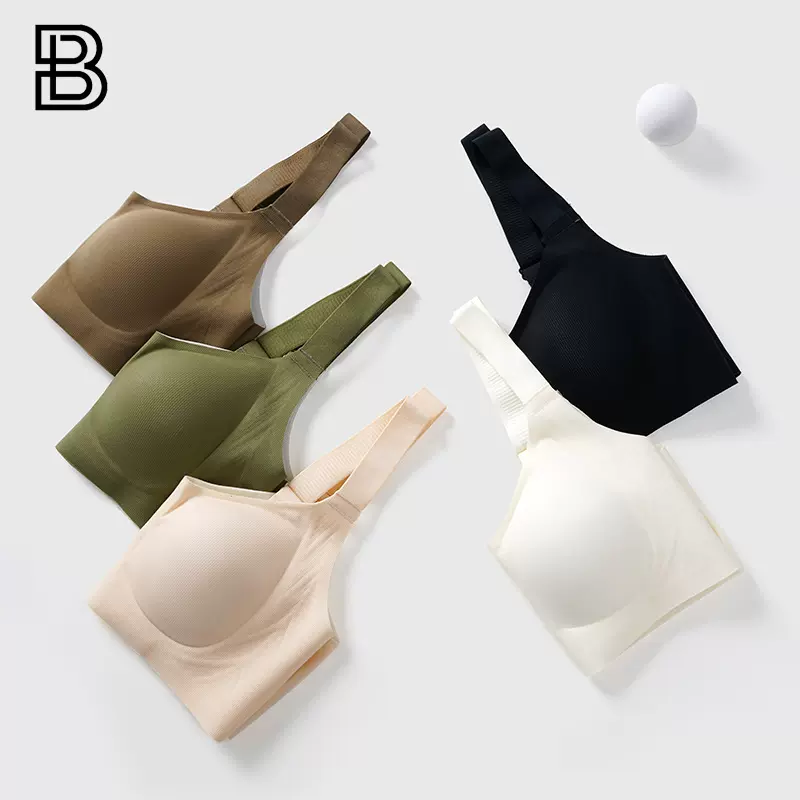 大胸显小运动内衣女薄款无钢圈固定杯防下垂一片式无痕文胸反重力