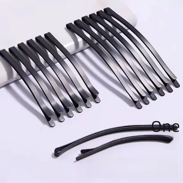 Metal Straight Hairpin, Curved Hair Clip, Thickened and Tightened Bangs Clip, Silver and Black Large Hairpin